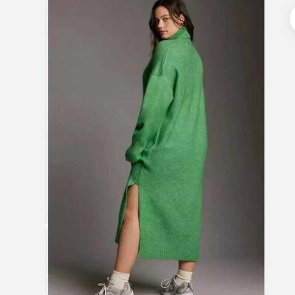Anthropologie Turtleneck Cocoon Sweater Dress Daily Practice Kelly Green L P LP - Picture 7 of 8